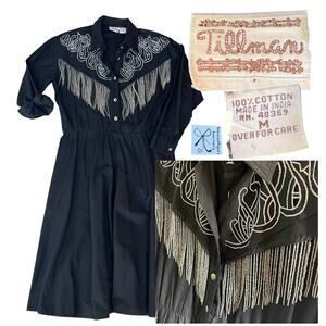 Tillman Western Wear 100% Cotton Beaded Fringe Dress Sz M As-is